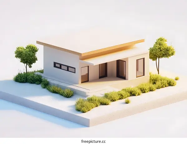 Minimalist House With Lush Greenery Illustration