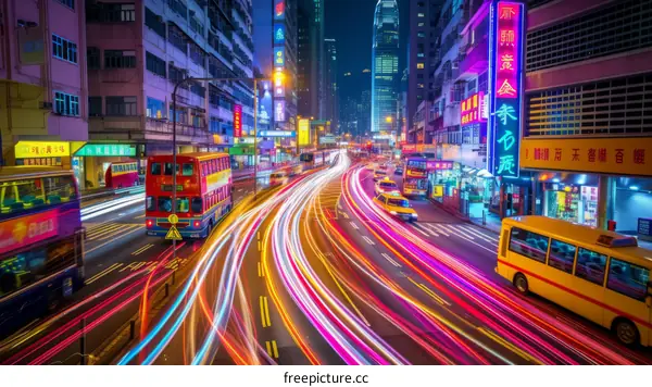 Night traffic light trails in Hong Kong
