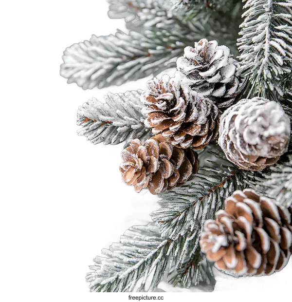 [Transparent Background PNG]Snowy Pine Branches and Pinecones Festive Decoration