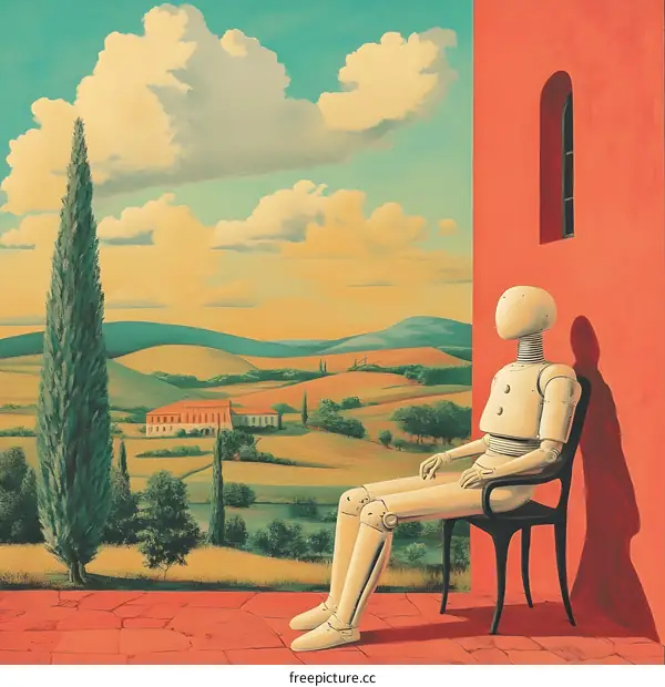 Robot Sitting on a Chair in a Field