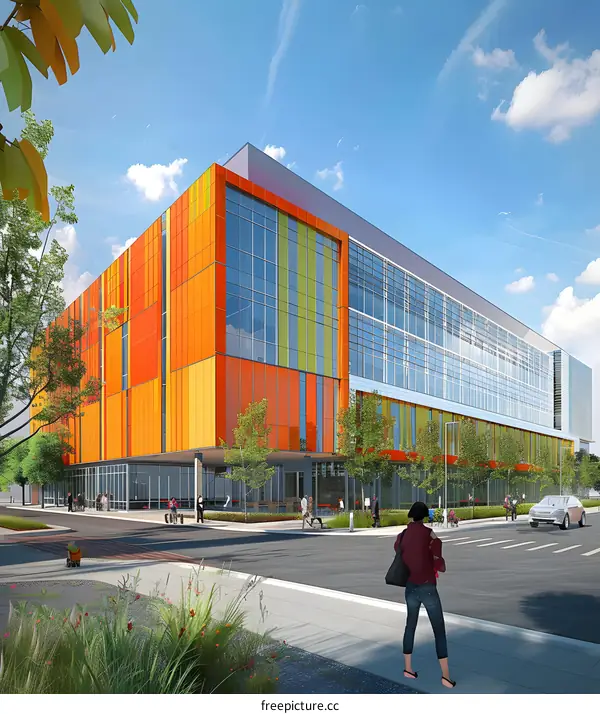 Modern Building with Orange and Yellow Facade