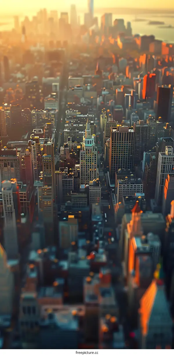 new york city buildings sunset tilt shift photography