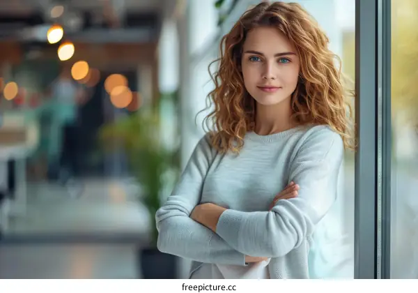 Portrait of a young woman standing in an office