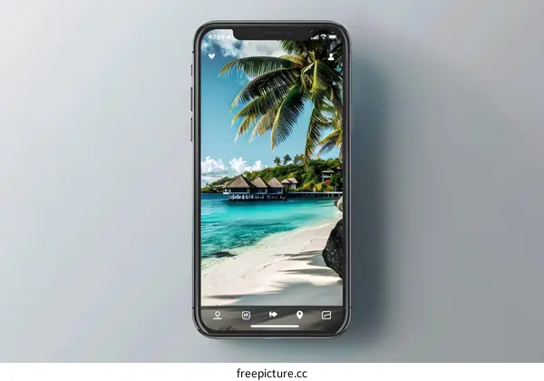 Tropical Beach Scenery on a Smartphone Screen