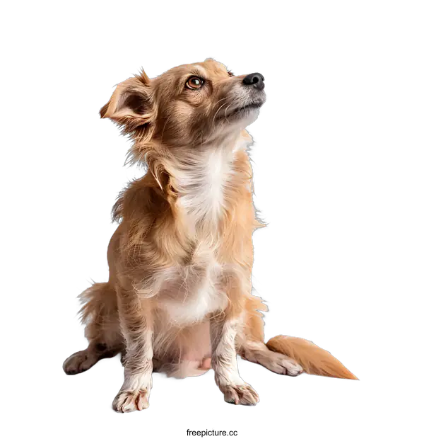 [Transparent Background PNG]Cute Small Dog Looking Up On White Background