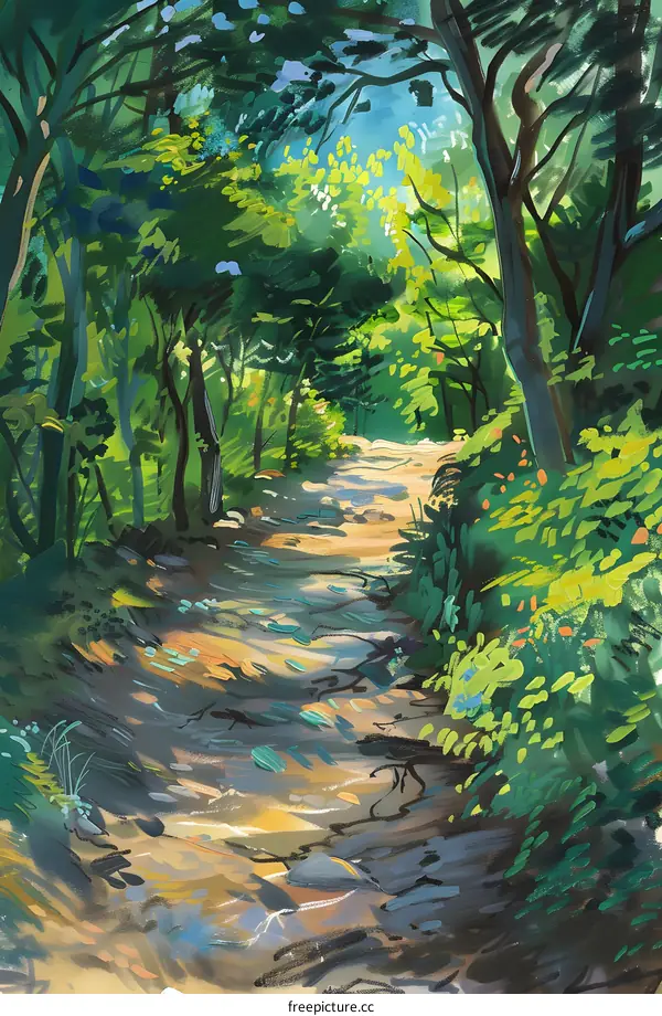 Forest Path Sun Rays Illustration