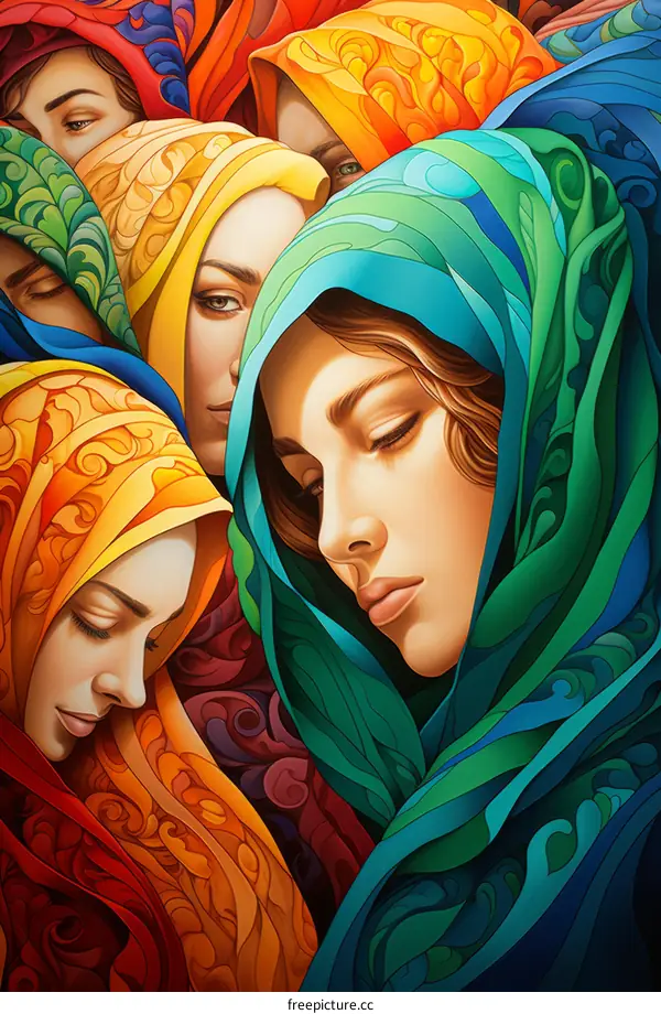 Colorful Muslim Women in Middle Eastern Attire