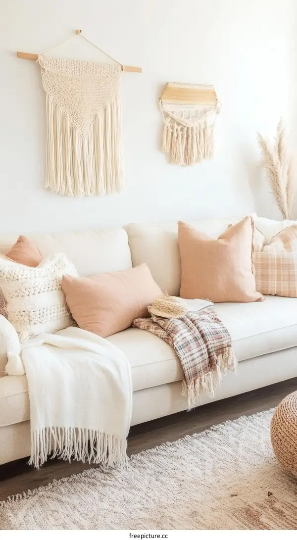 Cozy Living Room Interior Design with Beige and Peach Tones