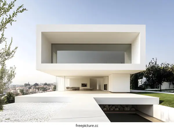 Minimalist Modern House with White Exterior and Large Windows