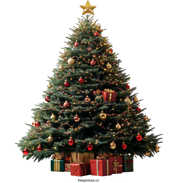 [Transparent Background PNG]Christmas Tree Decorated with Ornaments and Gifts