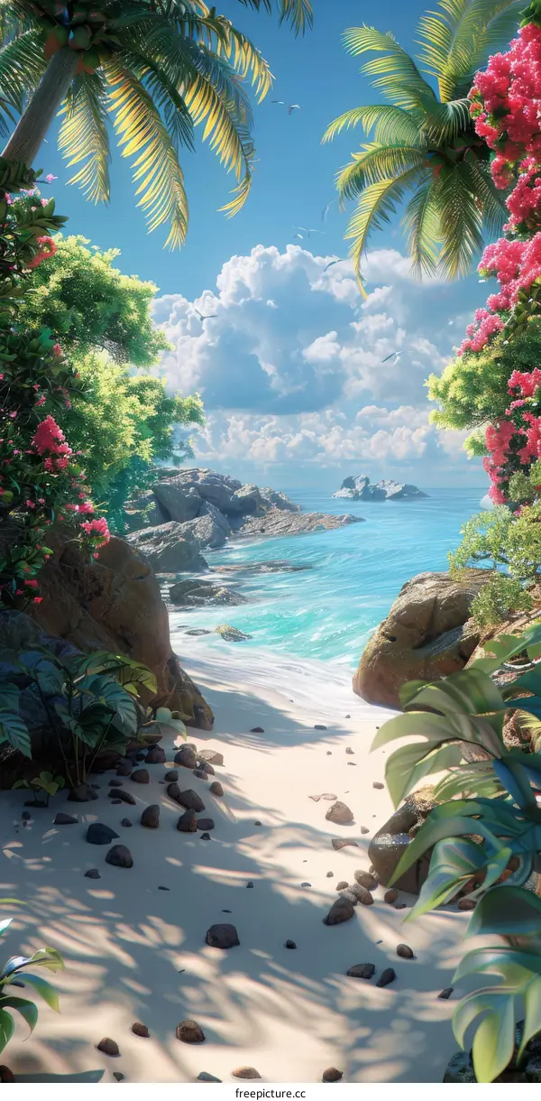 Palm Trees on a Rocky Tropical Beach