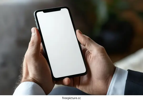 Business Person Holding Blank Smartphone Display