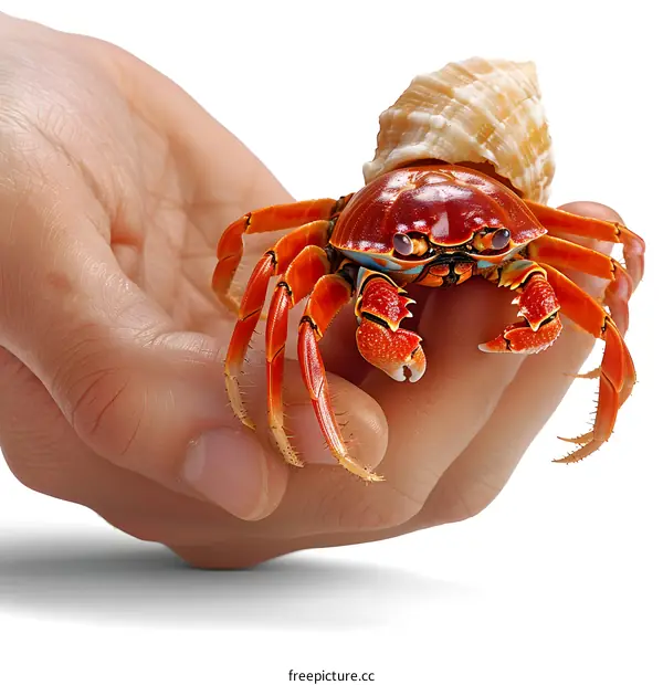 Hand Holding a Colorful Hermit Crab