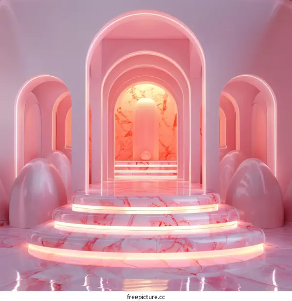 Pink Marble Archway Staircase Interior Design