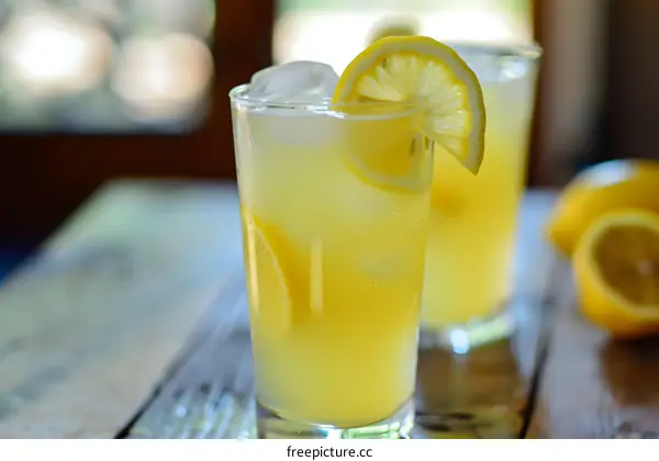 Refreshing Summer Lemonade With Lemon Slices And Ice