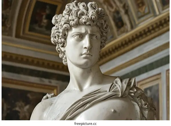 Close Up of Marble Sculpture of a Man