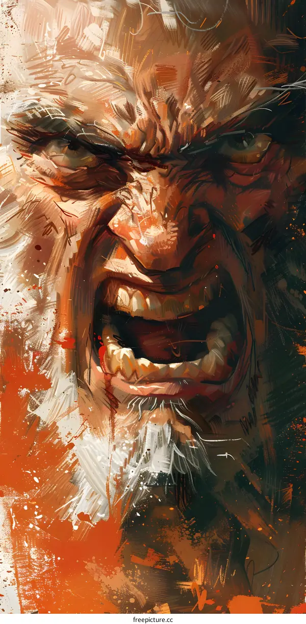 Portrait of an old man with a beard and a scowl on his face