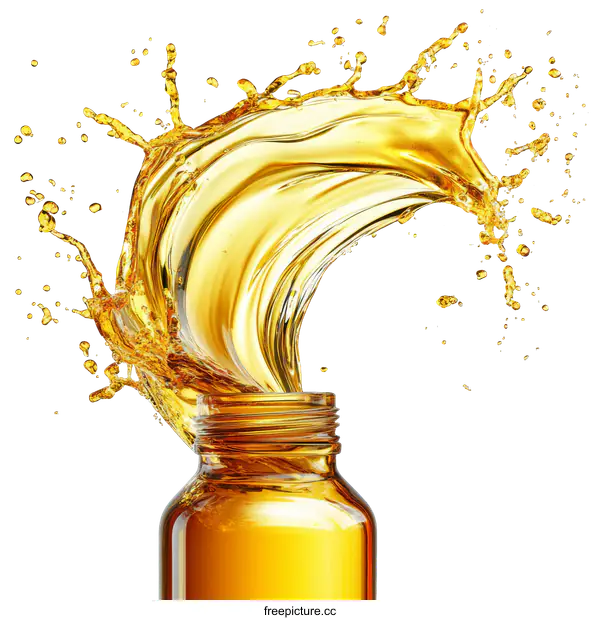 [Transparent Background PNG]Golden Liquid Splashing from Bottle