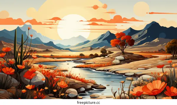 Landscape with river and mountains