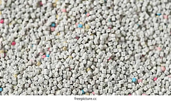 Close-up of many small colorful plastic pellets