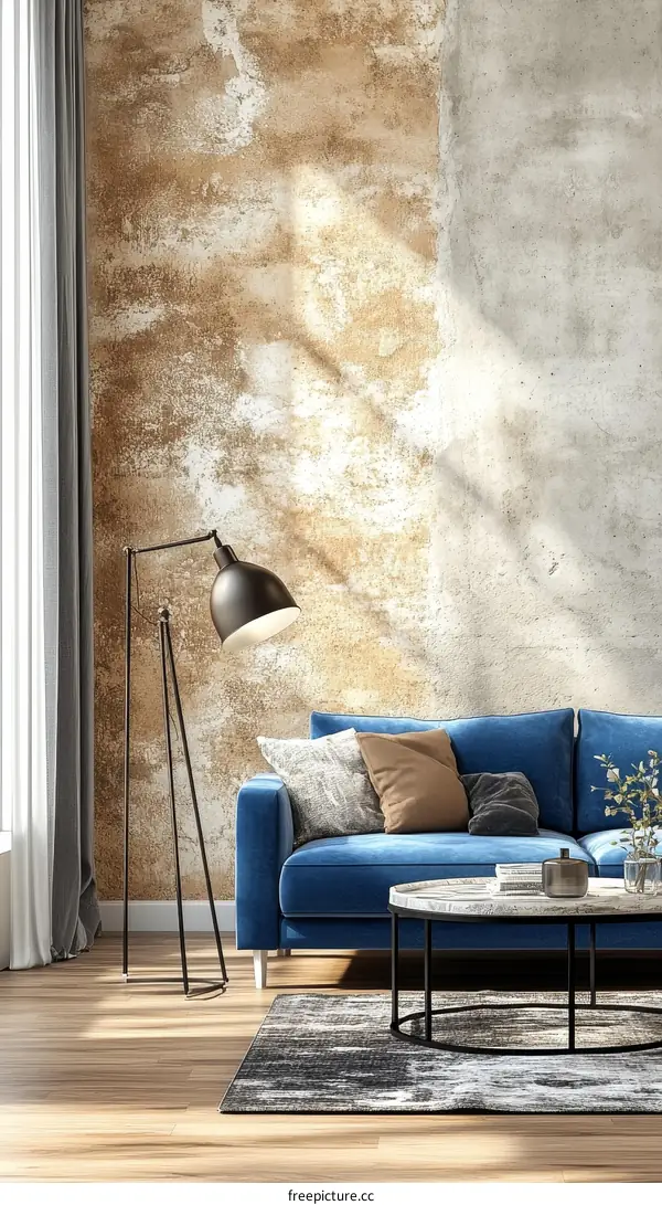 Modern Living Room Interior Design with Rustic Wall