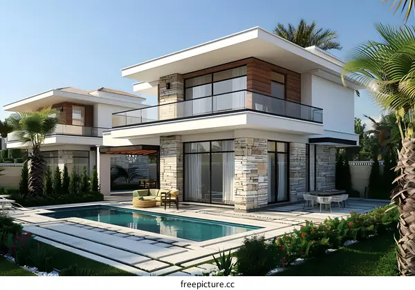Modern Villa Design With Swimming Pool and Green Garden