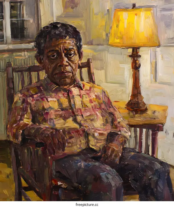 Oil Painting Portrait of a Black Man Sitting in a Rocking Chair