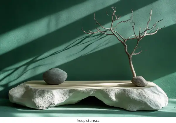 Minimalist Natural Rock Tray with Dried Branch