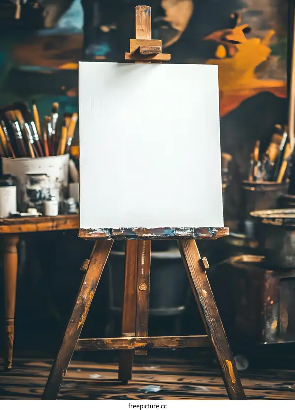 Blank Canvas on Easel in Art Studio