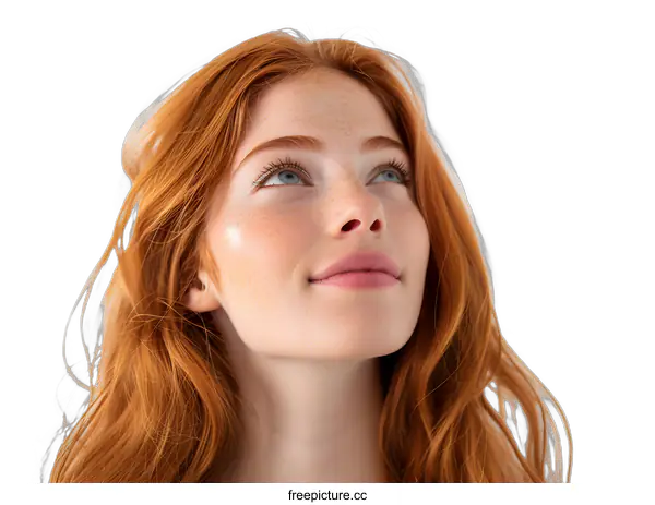 [Transparent Background PNG]Portrait of a young woman with red hair and freckles