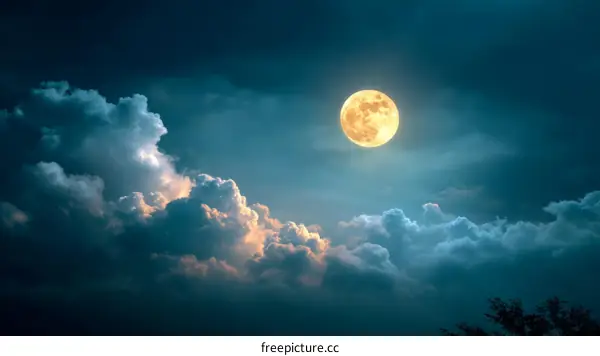 Full Moon Night Sky with Clouds