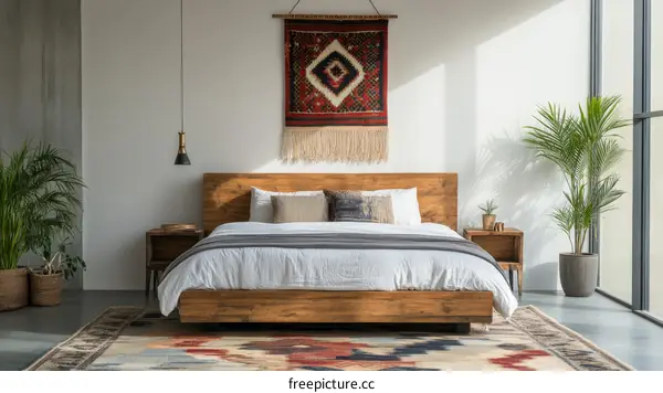 Modern Wooden Bed in a Stylish Bedroom