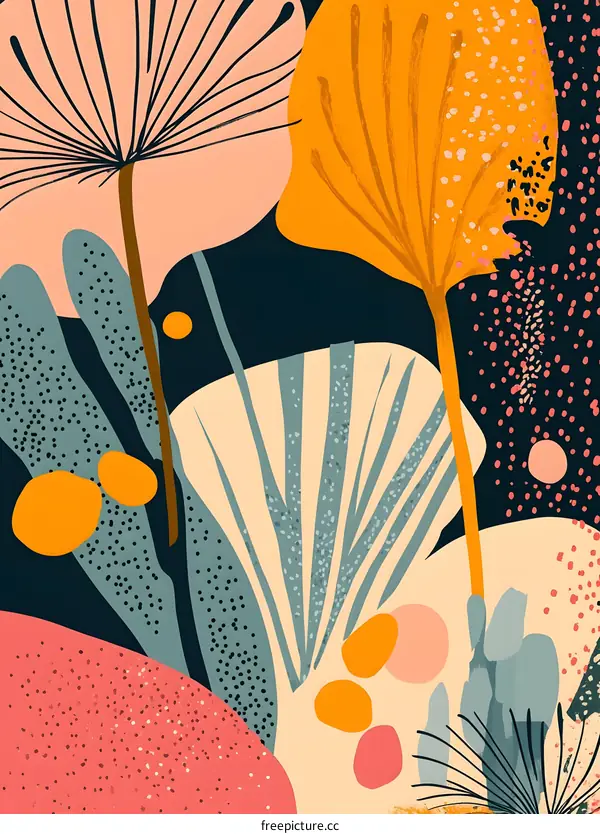 Abstract Floral Pattern Illustration With Pink Orange And Yellow Colors