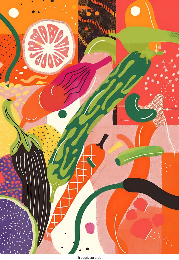 Colorful Abstract Illustration of Vegetables and Fruits