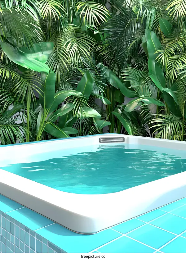 Tropical Garden Poolside With White Hot Tub