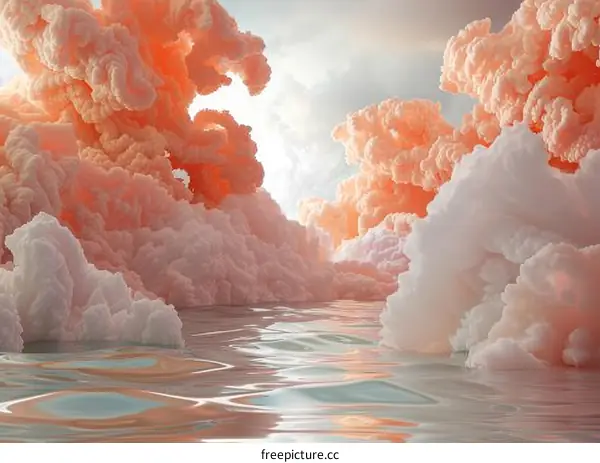 Ethereal Pink Cloudscape Over Water
