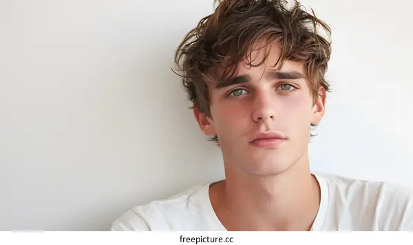 Portrait of a young man with green eyes and brown hair