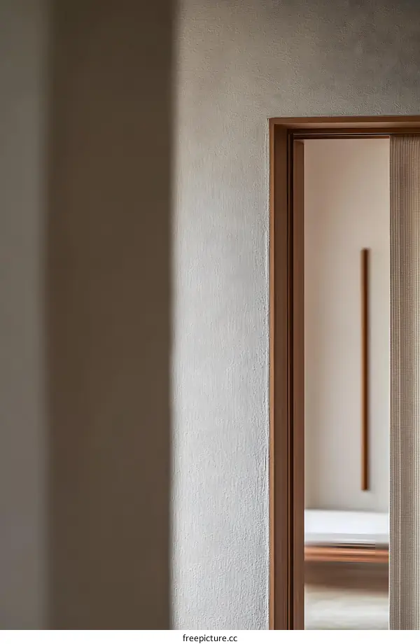 Minimalist Interior Design with Wooden Doorway and Light Shadow