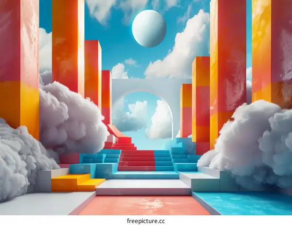 Colorful Abstract Architecture in the Clouds