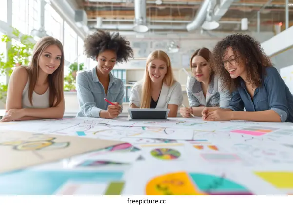 A group of young women looking at a tablet