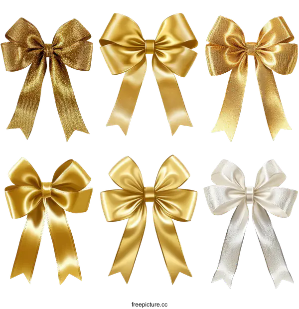 [Transparent Background PNG]Beautiful Gold and Silver Ribbons Bows