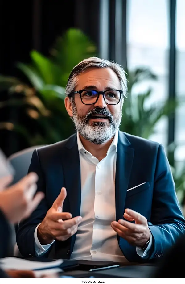 Businessman In Suit Discussing  A Business Deal In A Modern Office