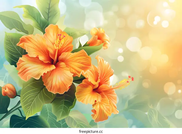 Hand-painted tropical orange flower illustration