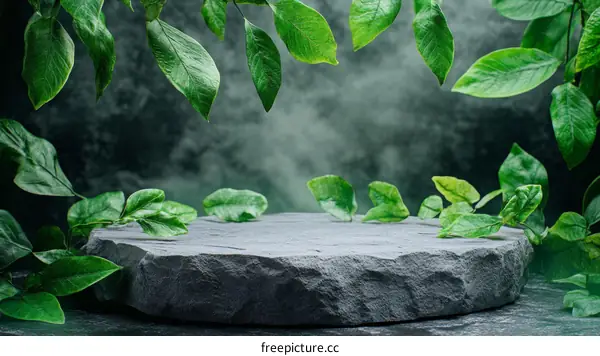 Natural Stone Product Display With Lush Greenery