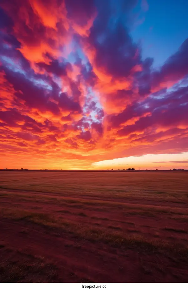 A vivid sunset over a rural field