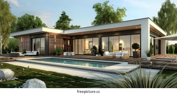 Modern House with Pool and Garden Design