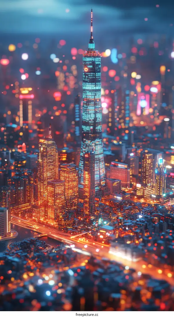 Futuristic Night Cityscape Skyline Illustration