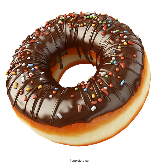 [Transparent Background PNG]Delicious Chocolate Donut with Colorful Sprinkles