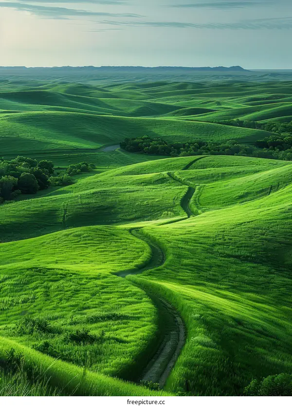 Curving Road Through Green Hills