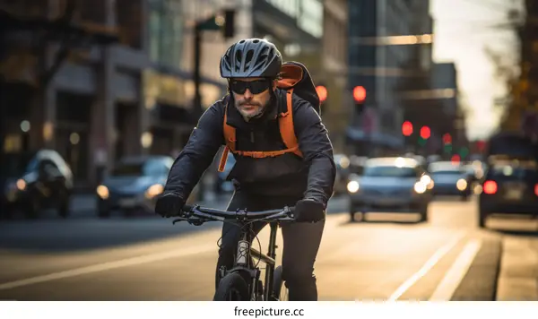 Cyclist rides his bicycle in the city